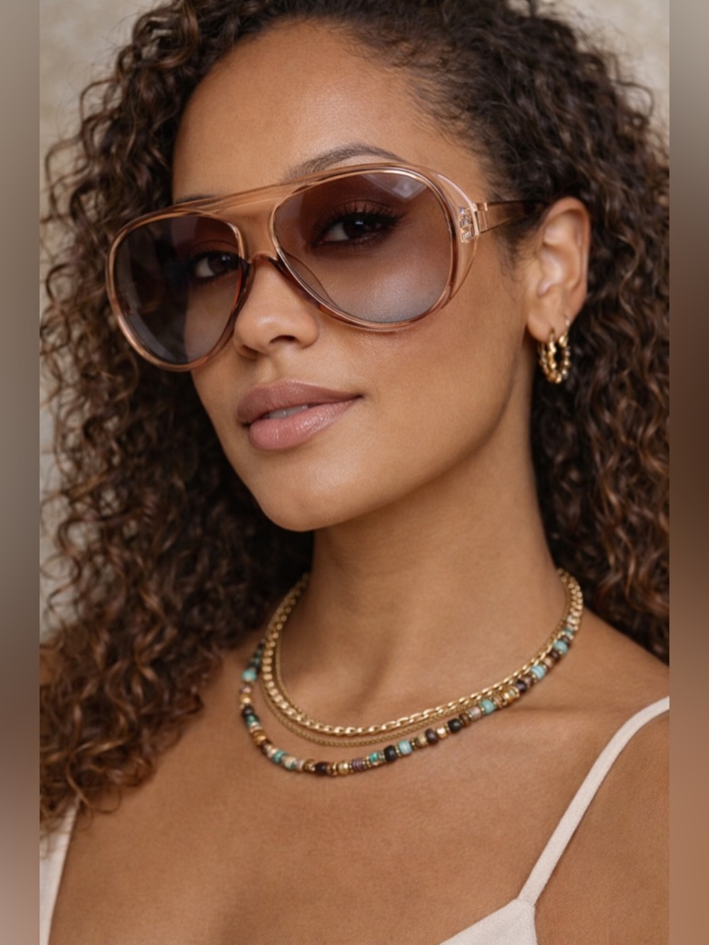 Oversized Aviator Sunglasses Rose Gold Transparent Frame Gradient Lens Boho Chic